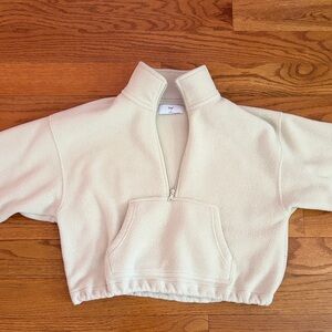 TNA Cozy Ivory Quarter-Zip Fleece Pullover size small VERY GOOD CONDITION